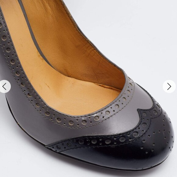 Miu Miu Grey/Black Patent Leather Brogue Platform Pumps - Picture 6 of 16